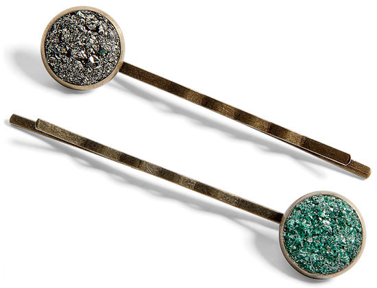 Brass and semiprecious stone hairpins