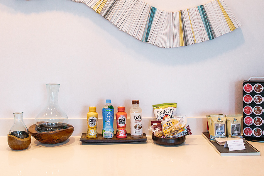 The refreshment center in Swissôtel Chicago’s Vitality Suite