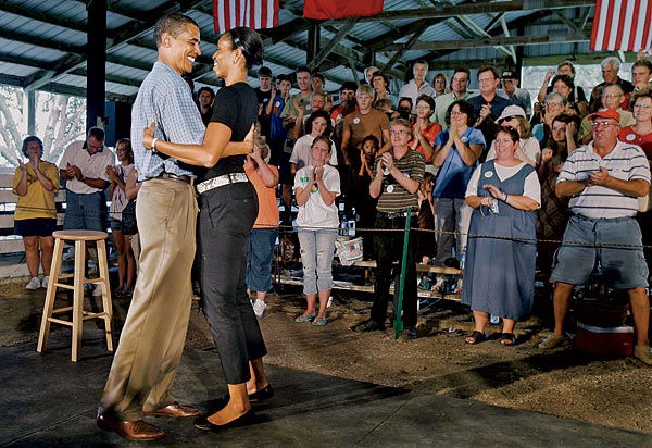 Michelle, his belle: The couple commune after she introduces him in Iowa in August 2007, months before the primaries