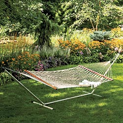 Cotton rope hammock with steel frame