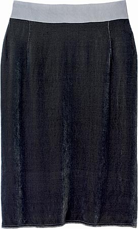 NILI LOTAN black and gray velvet Madeleine skirt ($235), at Krista K Boutique, 3458 North Southport Avenue.