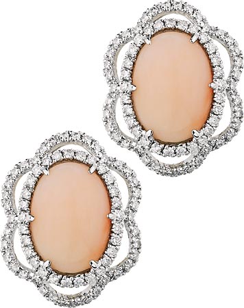DANA REBECCA DESIGNS angel skin coral, diamond, and white gold Jennifer Yamina earrings ($2,820), at Marshall Pierce & Company, 335 North Michigan Avenue.
