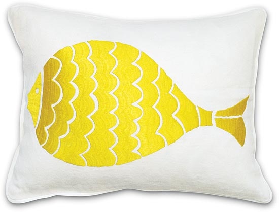 Jonathan Adler’s embroidered linen Fish Acapulco pillow