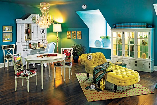 Room displaying a bold color scheme