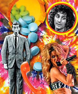 Richard Cotovsky, pills, tie-dye, phone, Dick Van Dyke, and Shakira