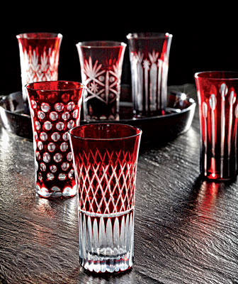 Ruby cut-glass cordial glasses and Kotobuki glazed hand-turned porcelain plate