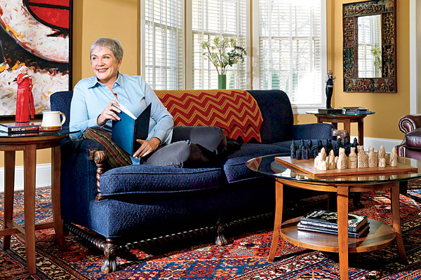 Comedian/actress Julia Sweeney relaxing in her living room