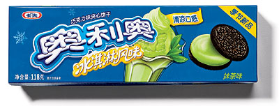 Oreos with green-tea-flavored filling, sold in China