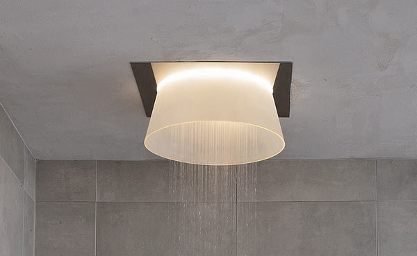 Aimes overhead rain shower with LED lighting powered by the motion of running water