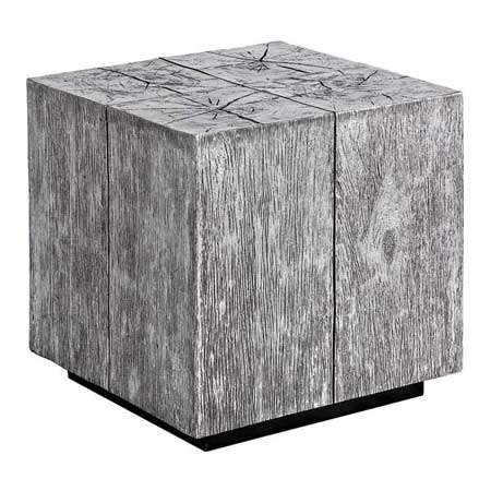 Silver-painted resin Timber end table, $399, at Z Gallerie. 