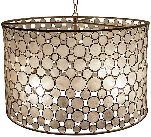 Serena drum chandelier with Capiz shell and brass detailing