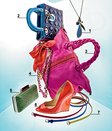 CHAN LUU necklace, DIOR bag, BOTTEGA VENETA bag, NINA RICCI ribbon necklace, DIANE VON FURSTENBERG clutch, JIMMY CHOO shoes, and LOFT belts