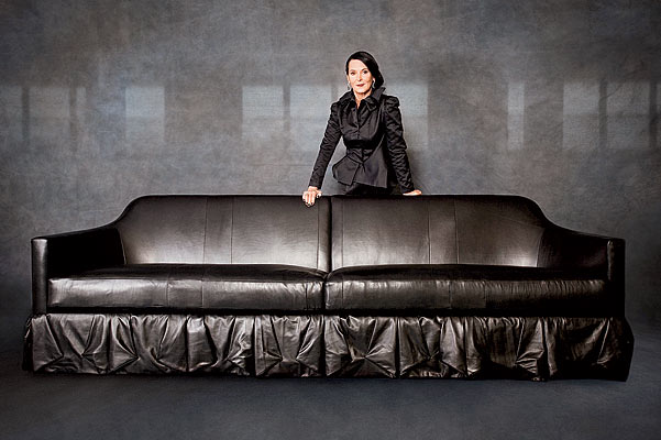 Interior designer Lori Schroud and a custom sofa