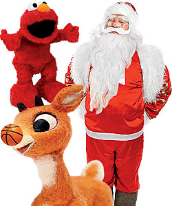 Santa Claus, Elmo, and Rudolph the Red-Nosed Reindeer