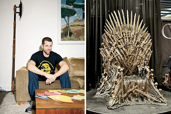 D. B. Weiss in his L.A. office, and the Iron Throne in ‘Game of Thrones’