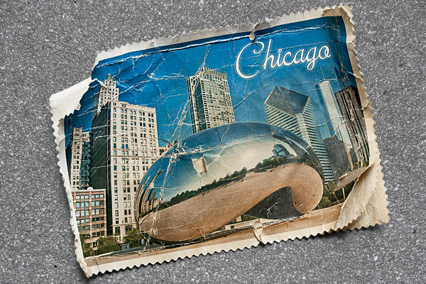 A battered Chicago postcard