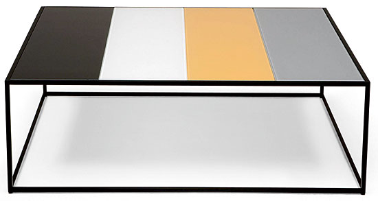 Keys coffee table with powder-coated spandrel glass top by Phase Design