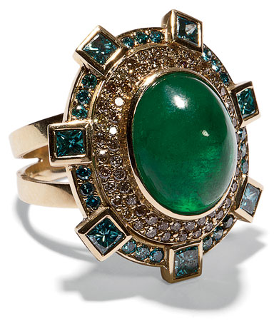 Emerald and diamond ring in 14-karat gold