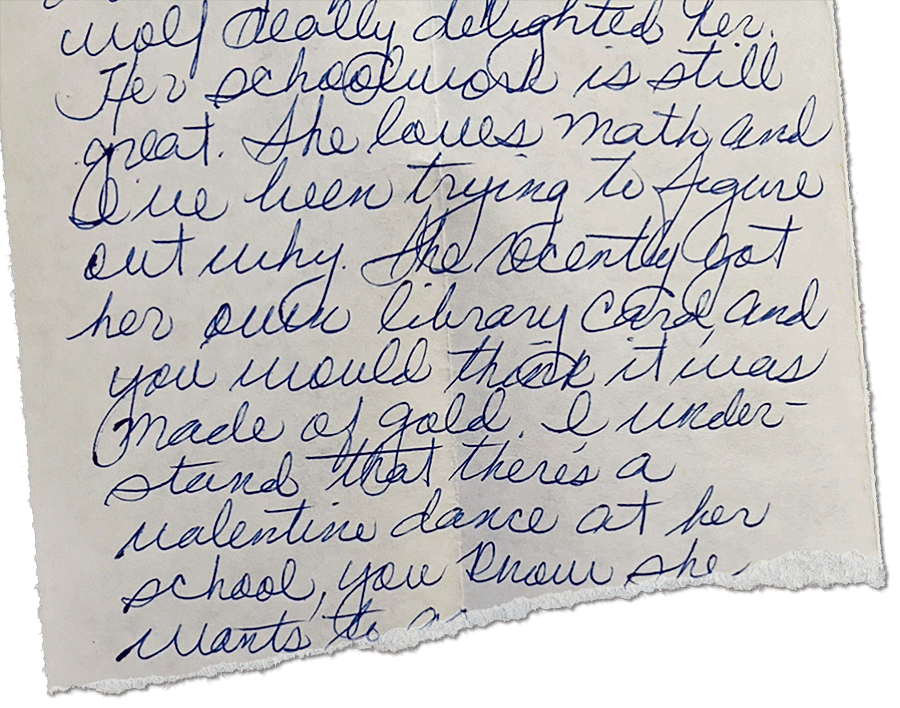 “She recently got her own library card, and you would think it was made of gold,” wrote Trethewey’s mother of the future poet laureate in this letter to Trethewey’s father in 1973, after moving with her daughter to Atlanta.