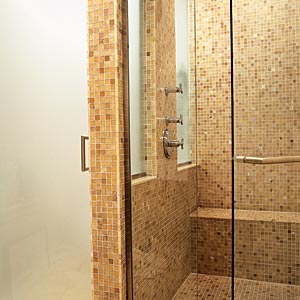 Fisher's bathroom with tiled shower