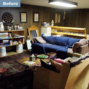 before pictures of a cluttered basement