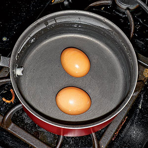 Hard-boiled eggs in a pot