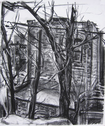 "Alley," charcoal drawing by Dmitry Samarov