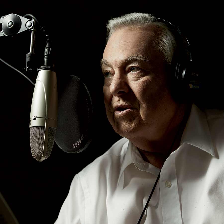 Bill Kurtis in his recording studio