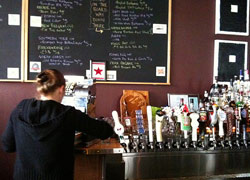 The beer menu and the taps at Sugar Maple