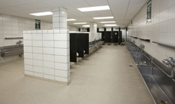 One of the newly renovated men's bathrooms at Wrigley Field, home to the Chicago Cubs