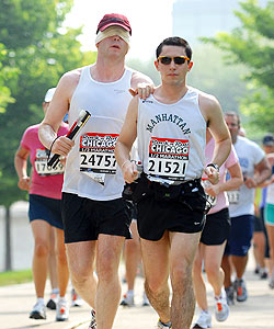 E.J. Scott runs blindfolded in a half marathon earlier this year.