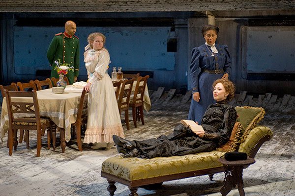 From left: Usman Ally, Caroline Neff, Ora Jones, and Carrie Coon in Steppenwolf's production of Three Sisters