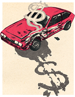 Car illustration with dollar sign smoke