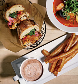 Sandwich, Churro, Cappicino, and Soup: all Rick Bayless related