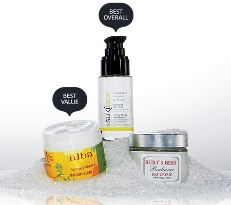 Suki, Alba Botanica, and Burt's Bees facial cremes