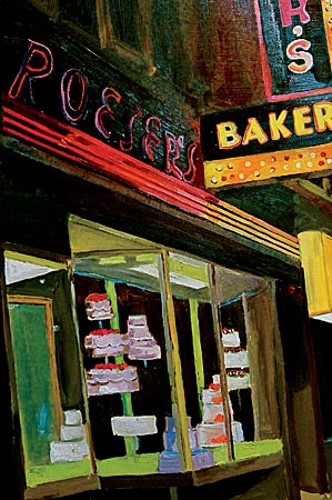 “Cakes at Roeser’s,” Amanda Clower, oil on canvas, 28 by 22 inches, $975.