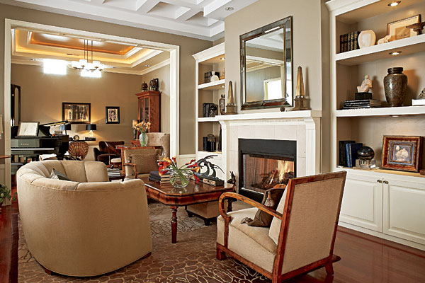 A coffered ceiling and intricate moldings give this new-construction apartment the air of a gracious pre-war home. The 1930s Swedish armchairs are from homeowner Marilyn Vogel’s showroom, V Amsterdam.