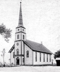 Built beside the cemetery in 1873, the church was relocated to Bensenville in 1952.