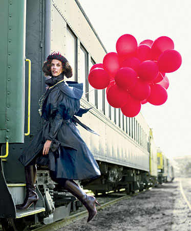 EIA MILLINERY DESIGN velour felt beret with red-chenille-dotted veil ($340), by appointment at Eia Millinery Design. ALEXANDER MCQUEEN paper fabric dress ($3,365), at Ikram. OSCAR DE LA RENTA leather and suede pleated boots ($1,265), at Ikram and Saks Fifth Avenue. DANA KELLIN freshwater pearl necklace ($1,045) and LADYSMITH JEWELRY antique crystal long necklace ($468), at Material Possessions.