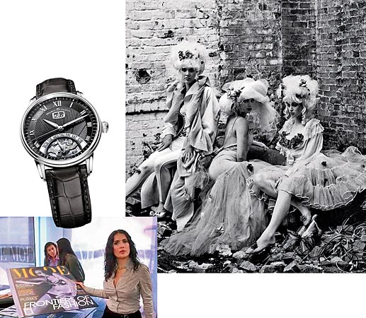 (Counterclockwise from left) (Counterclockwise from left) Maurice Lacroix is one of his watches of choice; Anthony’s photography has a regular role on Ugly Betty as the cover art for the fictional Mode magazine; shot for Vogue Italia in 1995 and now part of the V&A’s permanent collection