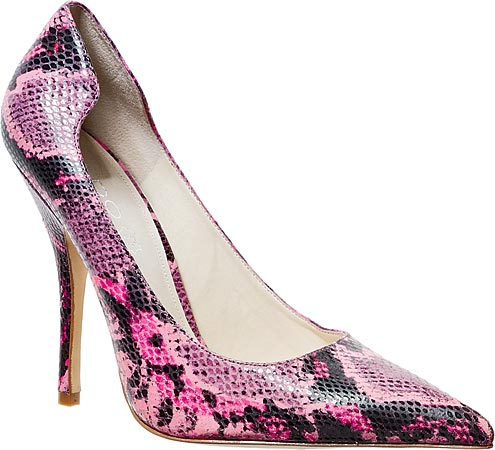 ALDO neon pink faux snakeskin Derose pumps ($80), at Aldo, 4999 Old Orchard Center, Skokie and other locations.