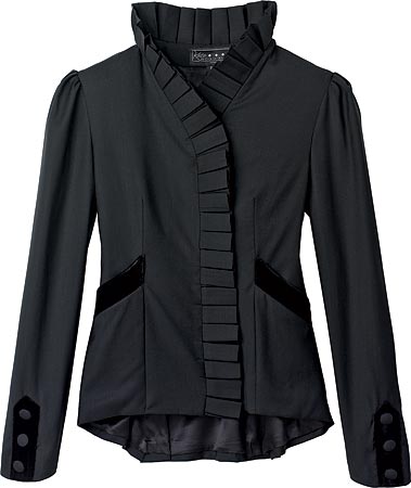 KATE BOGGIANO black velvet-trimmed wool Elizabeth jacket ($339) at Florodora, 330 South Dearborn Street.