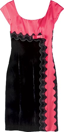 NOUGAT OF LONDON black and pink viscose-silk velvet and silk satin dress ($309), at Florodora.