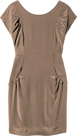 LIQUID beige crêpe de Chine Saturday dress ($265), at Cinnamon Boutique, 2104 West Roscoe Street.