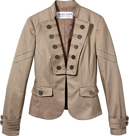 TRINA TURK khaki cotton-blend Sarge jacket ($278), at E Street Denim, 1876 First Street, Highland Park.