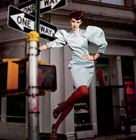 ROKSANDA ILINCIC satin dress (about $3,100), at Blake, 212 West Chicago Avenue. FOGAL opaque tights ($43), at Fogal. COACH printed-python sandals ($198), at Coach. KENNETH COLE NEW YORK leather wrist clutch ($58), at Macy’s, 111 North State Street, and Lord & Taylor, 4847 Old Orchard Center, Skokie.