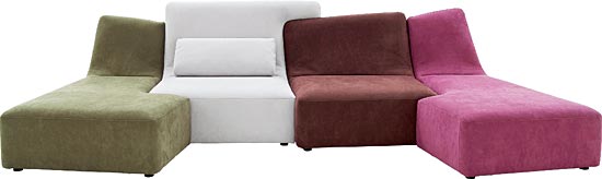 Confluences by Philippe Nigro four-seat sofa for Ligne Roset, in Alcantara’s Ultrasuede.