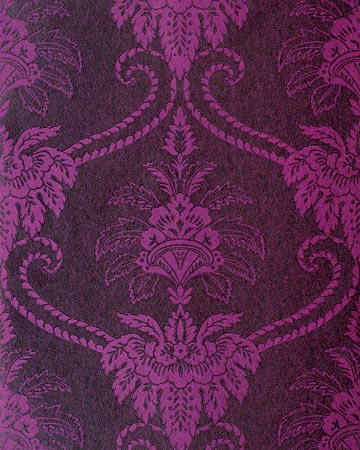 Purple and brown Damask wallpaper from Anna French’s Wild Flora collection