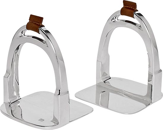 Derbyshire silver-plate stirrup bookends