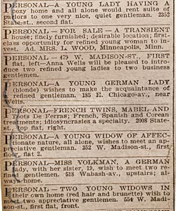Sample of personal ads from the Chicago Dispatch